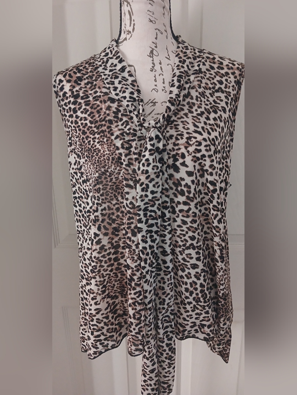 5/$25 Dots Leopard Print Tie-Neck Sleeveless Camisole - Beige/Black